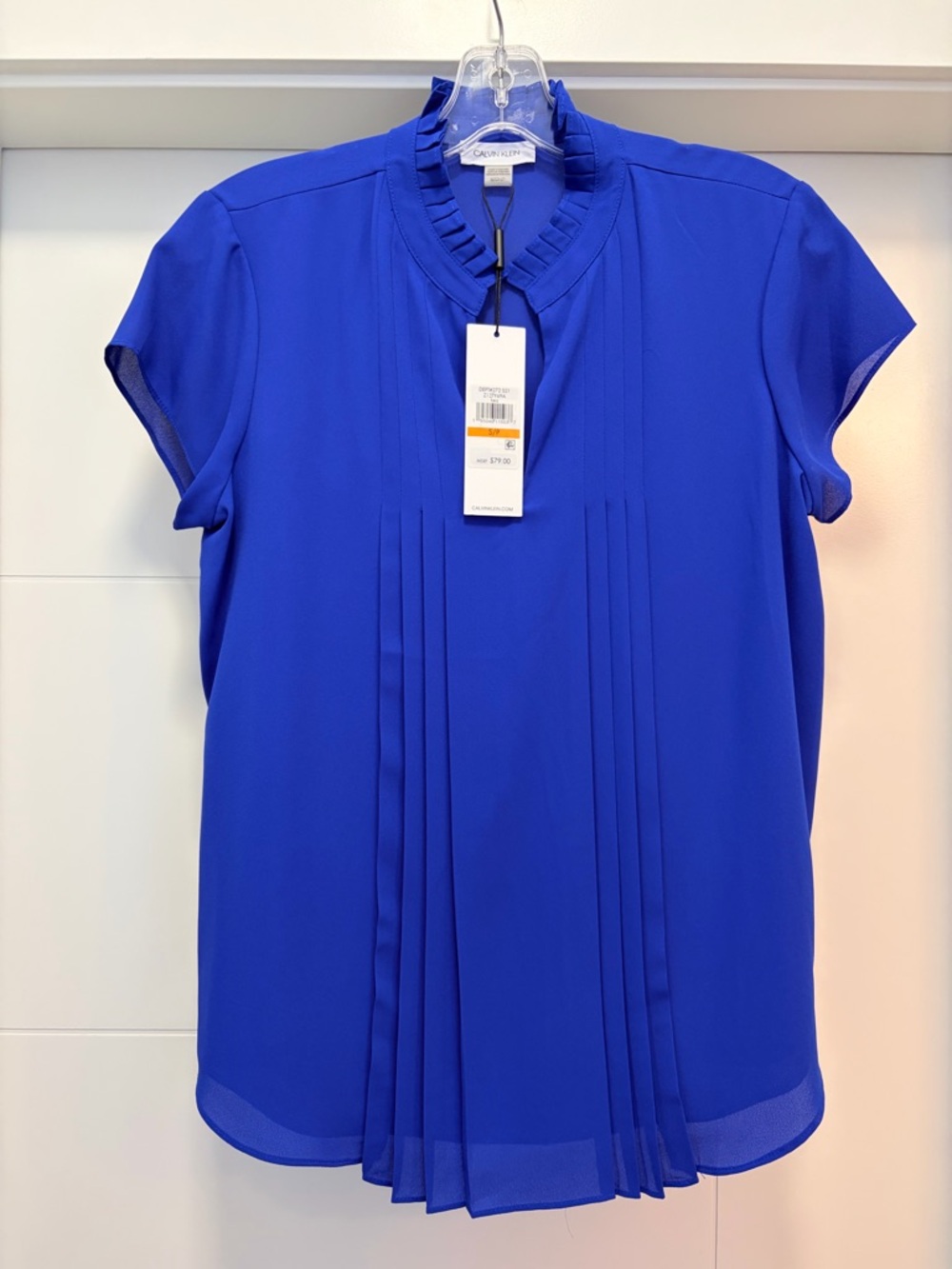 Calvin Klein Electric Blue Pleated Short Sleeve Blouse